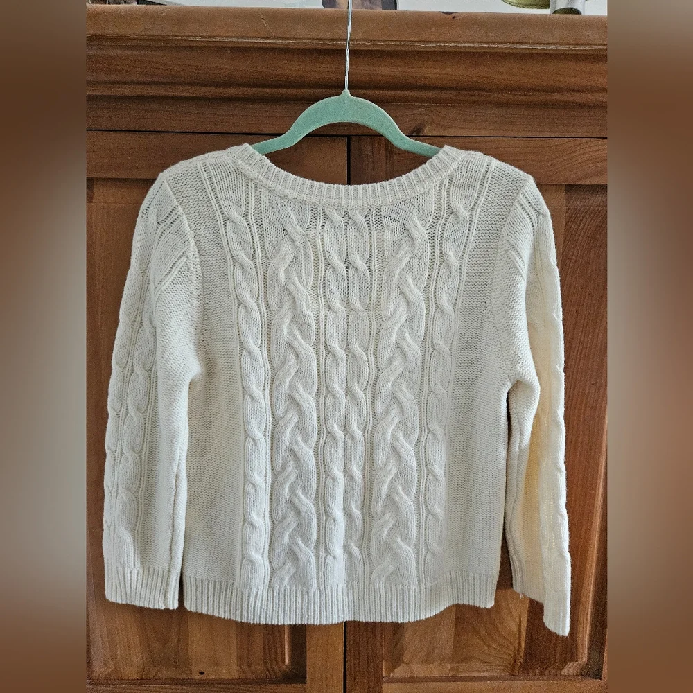 Vintage Abercrombie & Fitch Cable Knit Sweater Womens L Cream Ivory Crew Neck - Picture 4 of 12